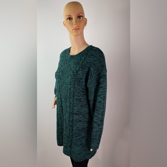 Green and Grey Marle Cable Knit Crewneck Sweater Dress - Picture 5 of 11